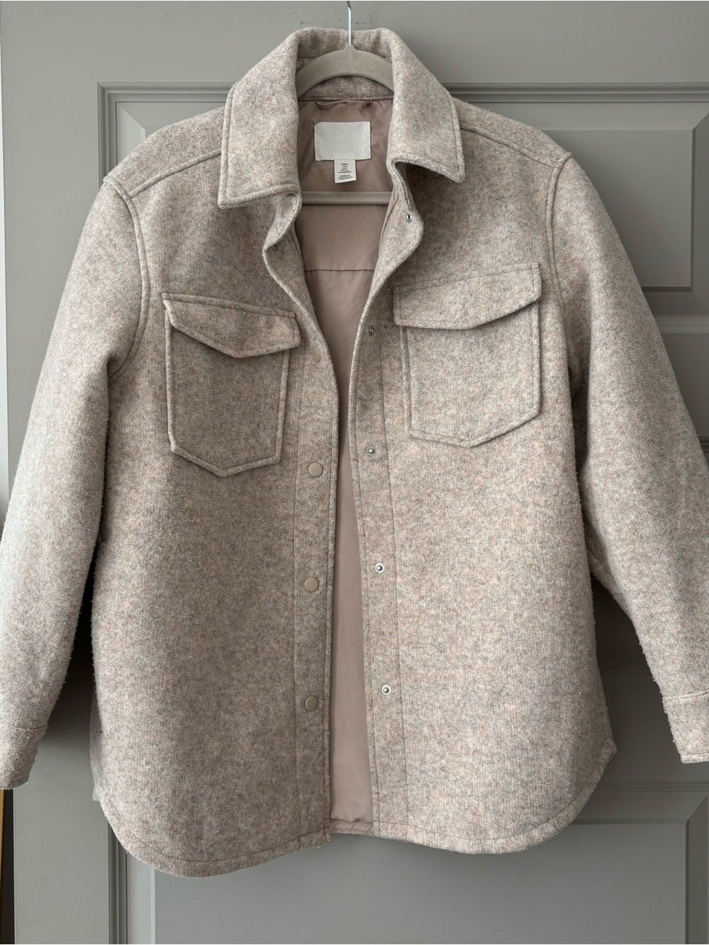 H&M Wool-Blend Shacket Jacket in Light Taupe